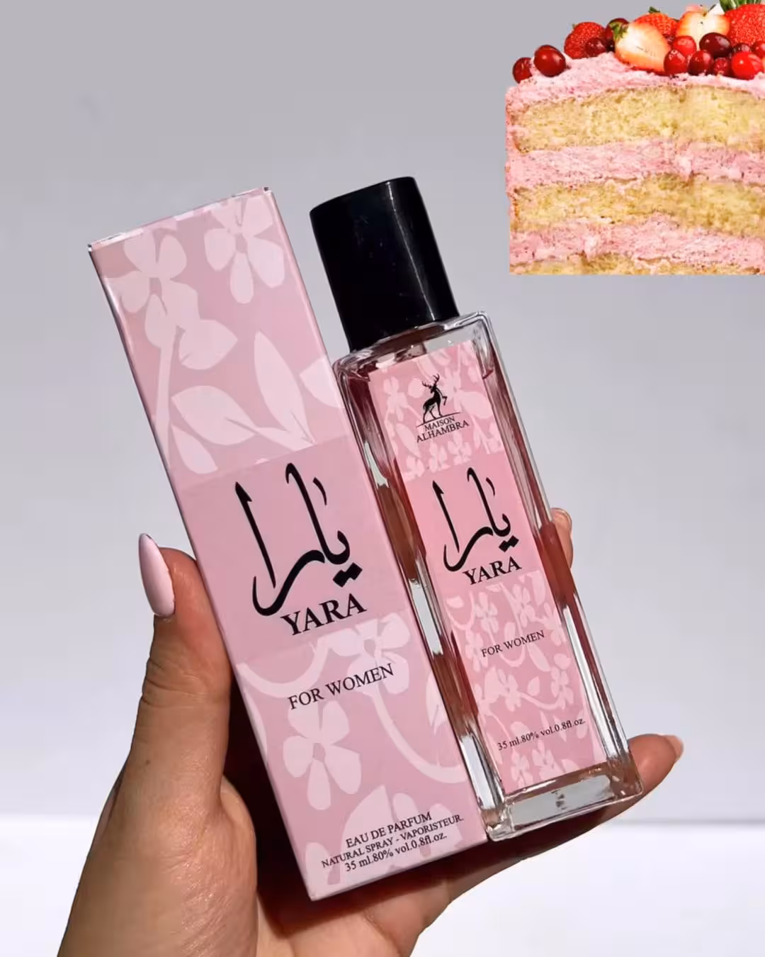 ادکلن یارا 35 میل اماراتی شرکت الحمبرا  با رایحه  دخترونه توت فرنگی و مارشمالو ترند تیک تاک و اینستا گرام