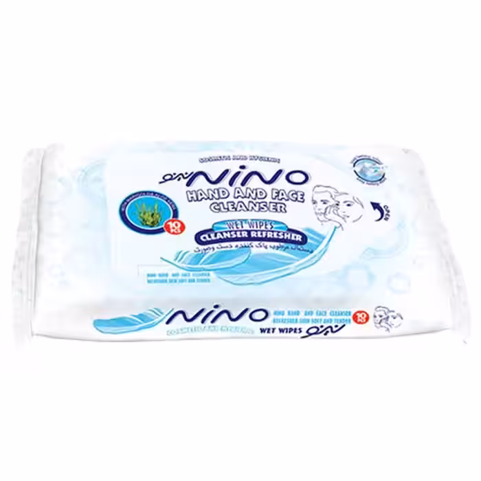 دستمال مرطوب پاک کننده دست و صورت 10 عددی نینو