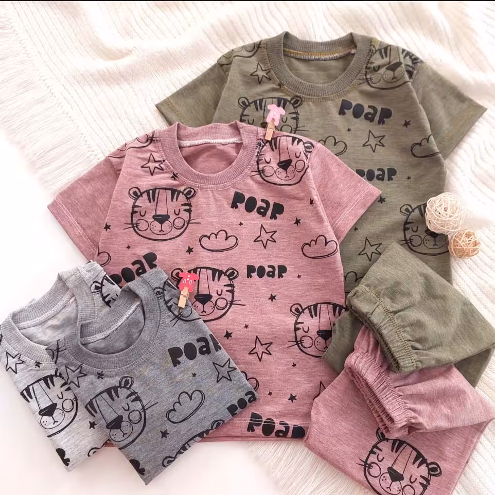 تیشرت شلوارک پسرانه ببری جنس  ملانژ لاکرادار سایز 35 تا 45 