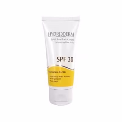 کرم ضد آفتاب هیدرودرم SPF 30 مناسب پوست های معمولی و خشک حجم 50 میلی لیتر - بی رنگ