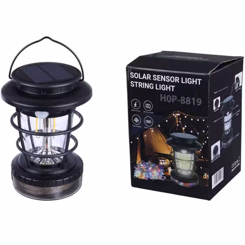 چراغ قوه فانوسی شارژی خورشیدی ریسه دار HOP-8819