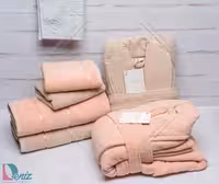 حوله ست دو نفره طرح ماکرو رنگ گلبهی تیره و نسکافه ای