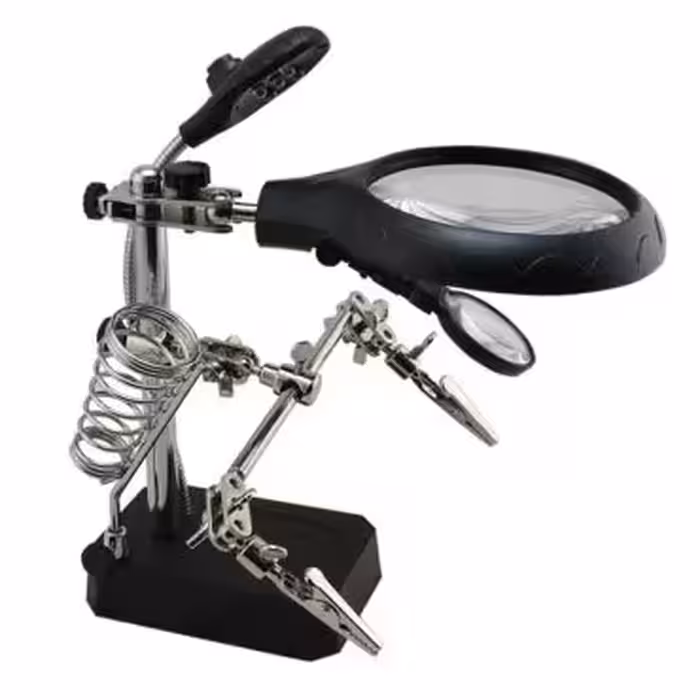 گیره مونتاژ ذره بین دار به همراه پایه هویه و شاخه LED مدل TE-800