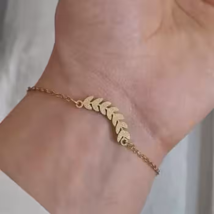 دستبند خوشه گندم پلاک دار استیل شن پاش - رنگ ثابت ضد حساسیت