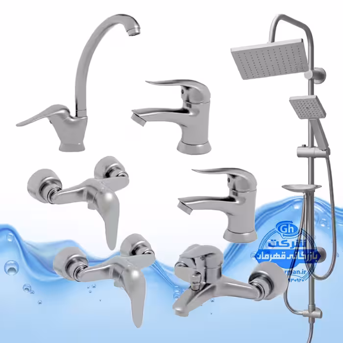 ست 7 عددی شیرآلات آیدا صنعت مدل قهرمان | شیر ظرفشویی   2 عدد روشویی   حمام   2 عدد توالت   علم دوش رسوب‌گیر اتومات | کروم مات