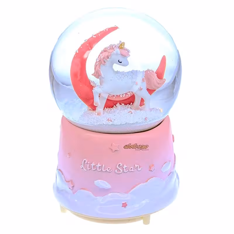 گوی فانتزی بزرگ موزیکال صورتی طرح تک شاخ و ماه