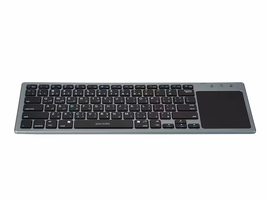 کیبورد بلوتوثی دارای تاچ‌پد پورودو Porodo PD-WKBTP-GY Keyboard With TouchPad