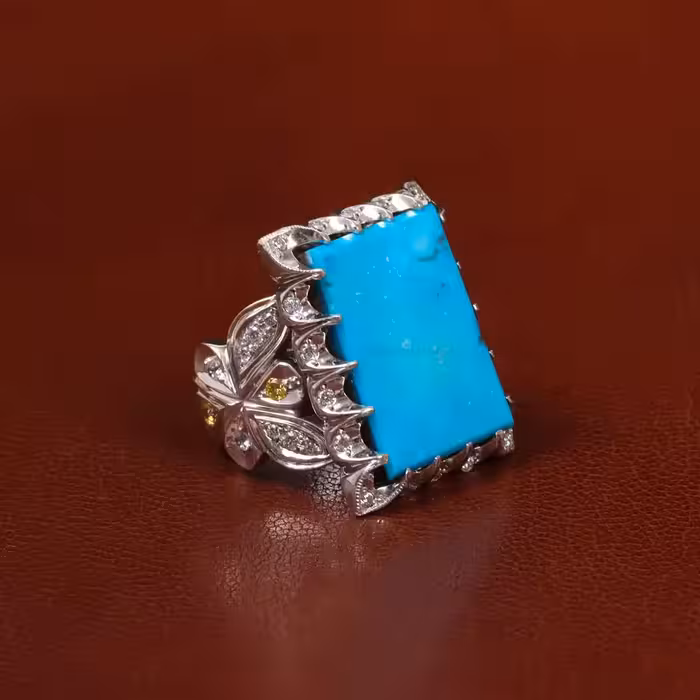 انگشتر فیروزه عجمی مردانه کد 30485 - جواهری مشاهیر