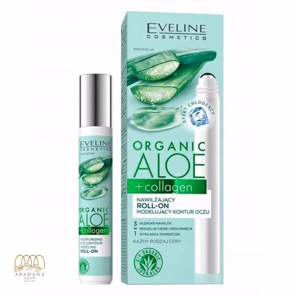 رول آبرسان دور چشم آلوئه ورا و کلاژن اولاین مدل Organic Aloe حجم 15 میل