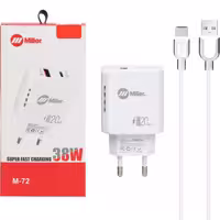 شارژر دیواری سوپر فست و PD دو پورت میلر (Miller ) مدل M-72 38W با کابل Type-C (سفید)