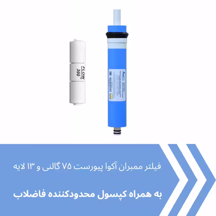 فیلتر ممبران دستگاه تصفیه آب آکوا پیورست مدل AP-75G به همراه محدود کننده فاضلاب مدل FLOW 300