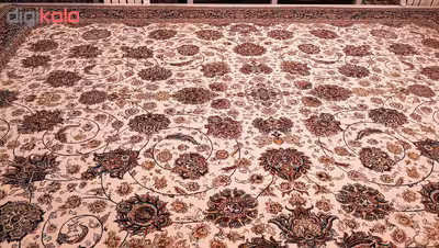 فرش ماشینی زمرد مشهد طرح افشان مدل گل درشت زمینه کرم