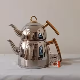 کتری و قوری 3 لیترقوری استیل تما م استیل دسته طلایی (NEZAZ) کد 2414