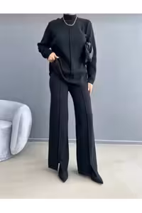 ست لباس زنانه شامل ژاکت و شلوار بافتنی شیک - 8215