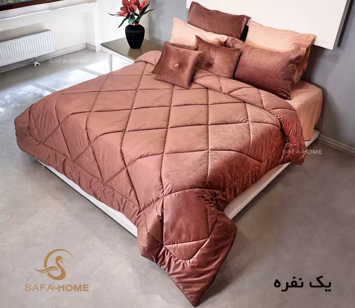 روتختی یک نفره مخمل کالیفرنیا 5 تکه طرح لوزی پوست پیازی