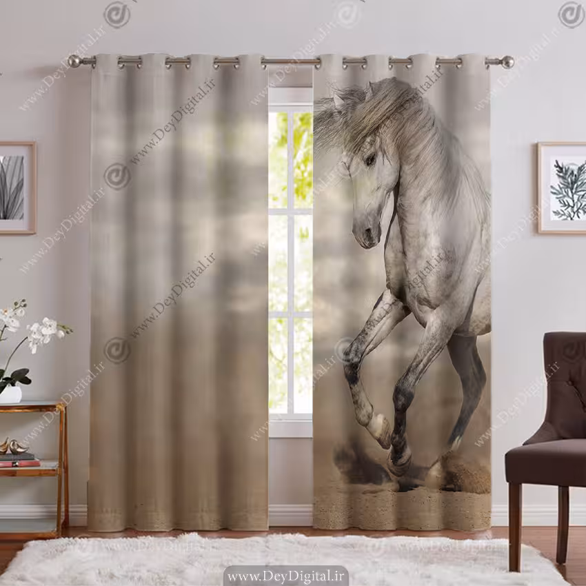 پرده سه بعدی طرح اسب زیبای طوسی PK-5827