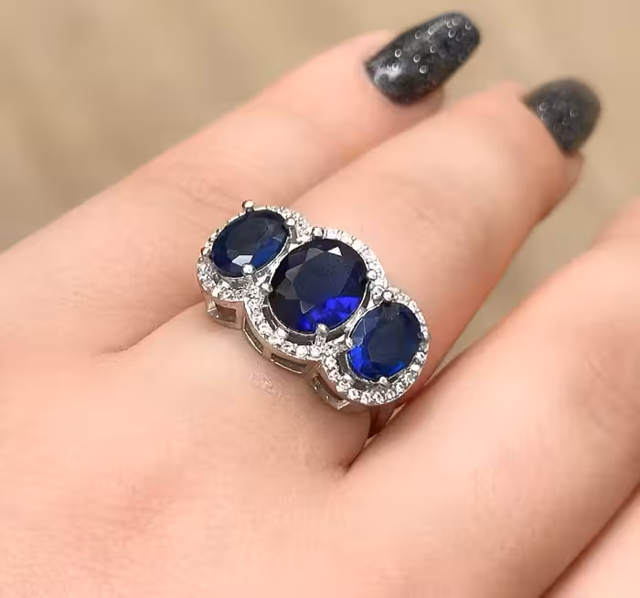 انگشتر یاقوت کبود جواهری نقره زنانه کد 10504