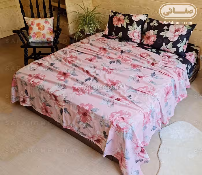 ست ملحفه روانداز کتان 4 تکه طرح رزالین