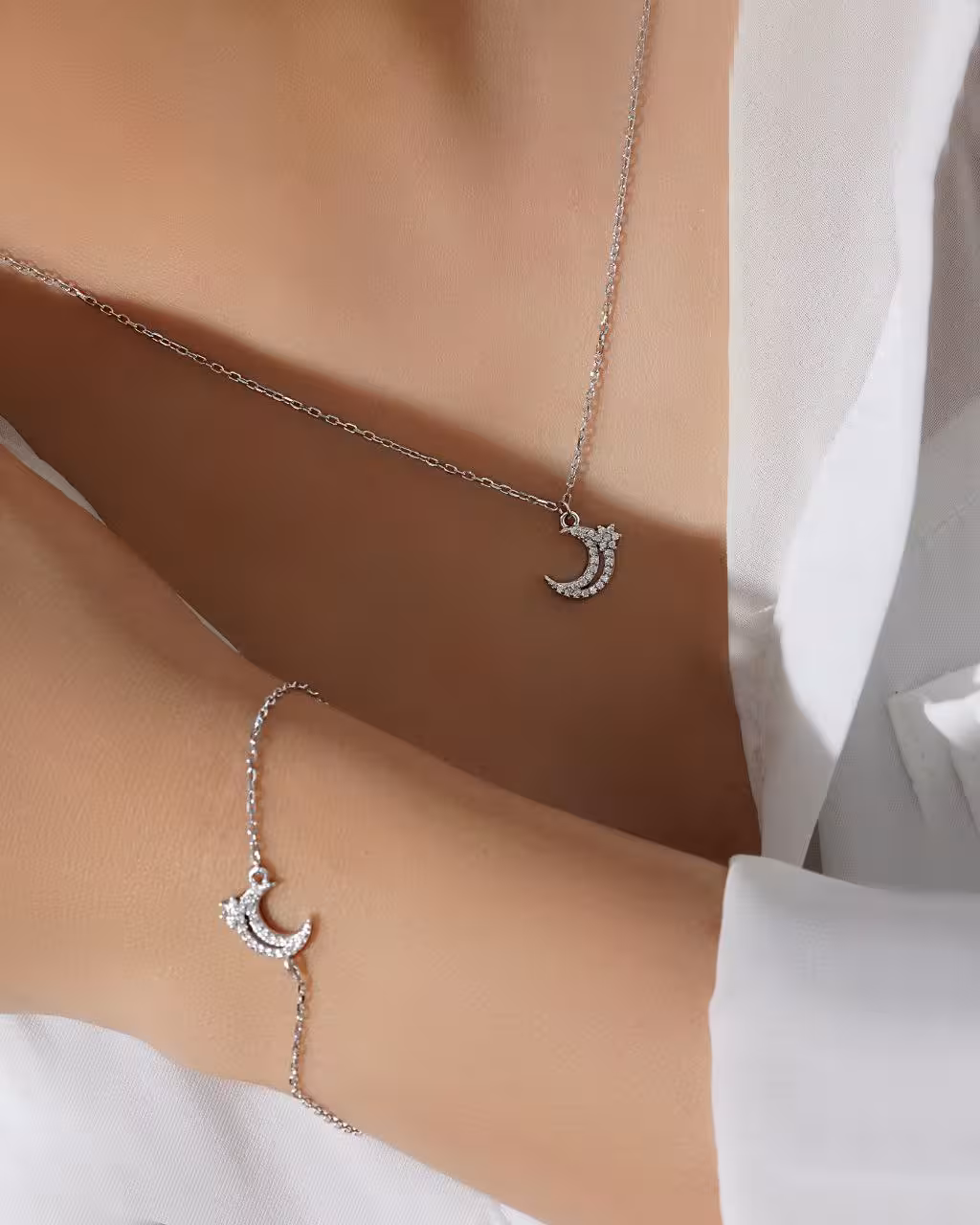 گردنبند و دستبند ماه وارداتی نقره کد 20199