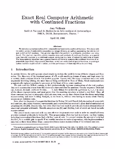 خرید و دانلود نسخه کامل کتاب Exact arithmetic with continued fractions
