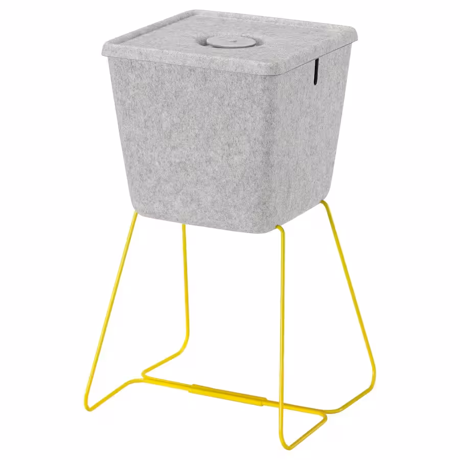 سبد نظم دهنده ایکیا مدل BRANNBOLL پایه‌دار/ خاکستری/ زرد ۳۰*۳۳*۳۰ سانتی‌متر