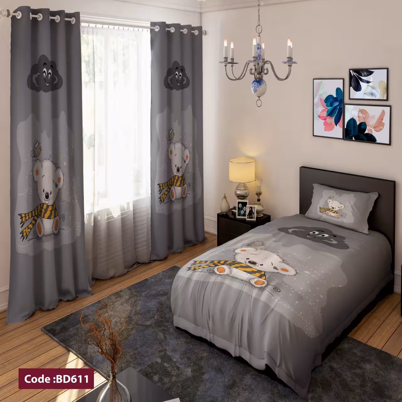 پرده پانچی مخمل چاپی دخترانه کد 611