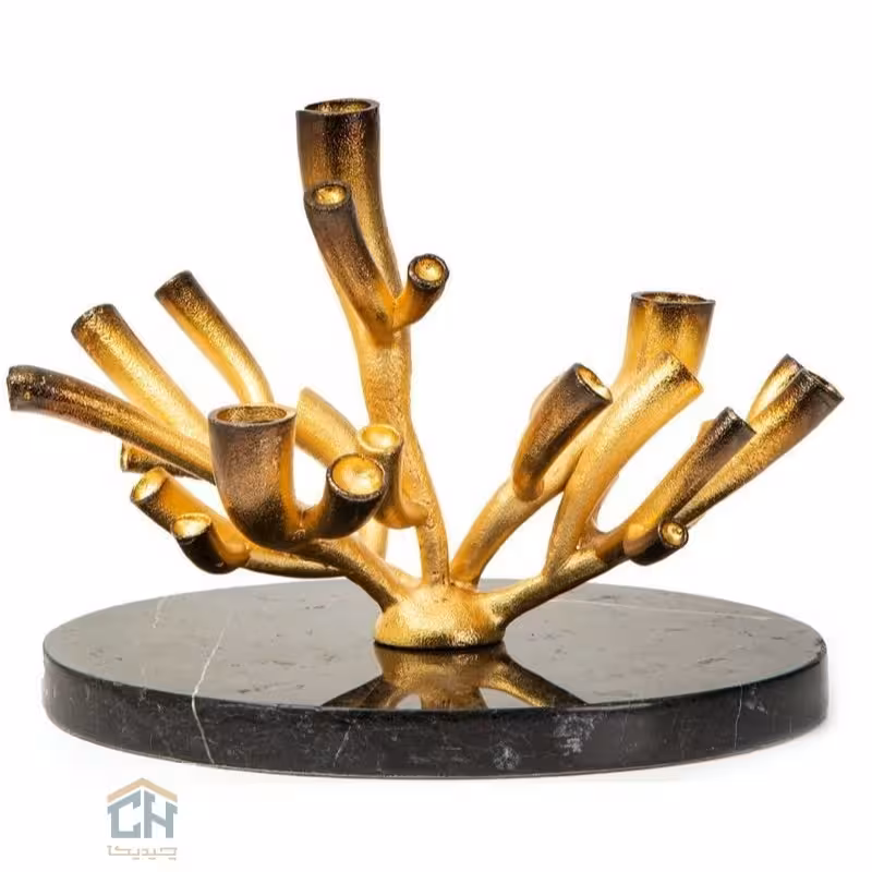 شمعدان برنجی طلایی بزرگ طرح مرجان مدل 3030099