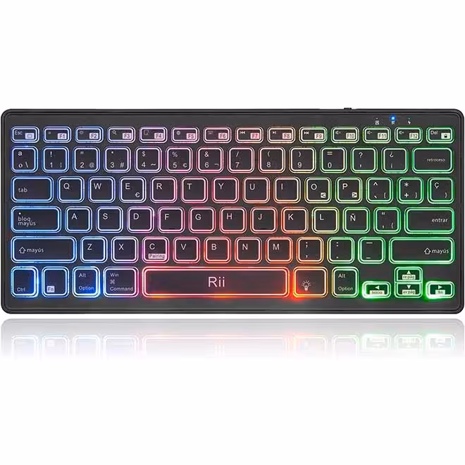 صفحه‌کلید بلوتوث بی‌سیم Rii K09 با نور پس‌زمینه رنگ‌های RGB