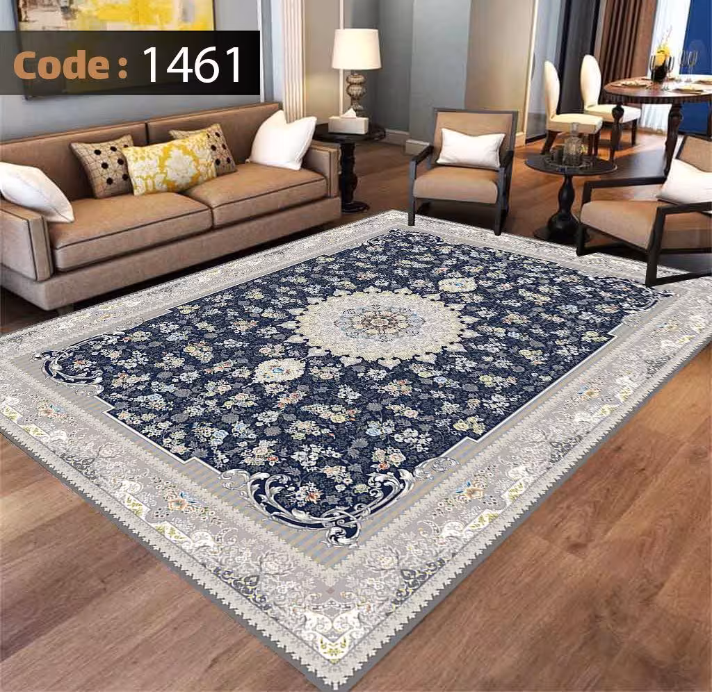 کاورفرش روفرشی دورکشدار گوشه لیفه ای طوسی کرم کد 1461