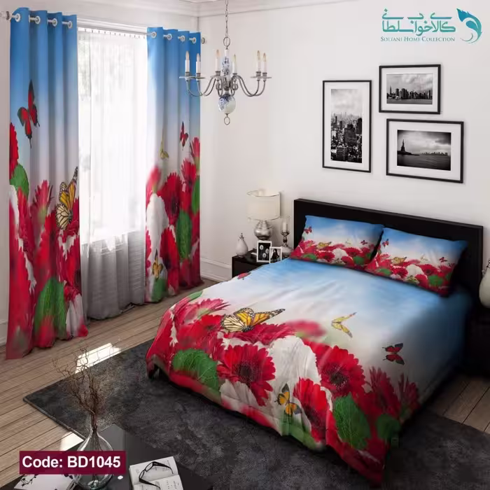 روتختی طرح گلدار قرمز دو نفره کد BD1045