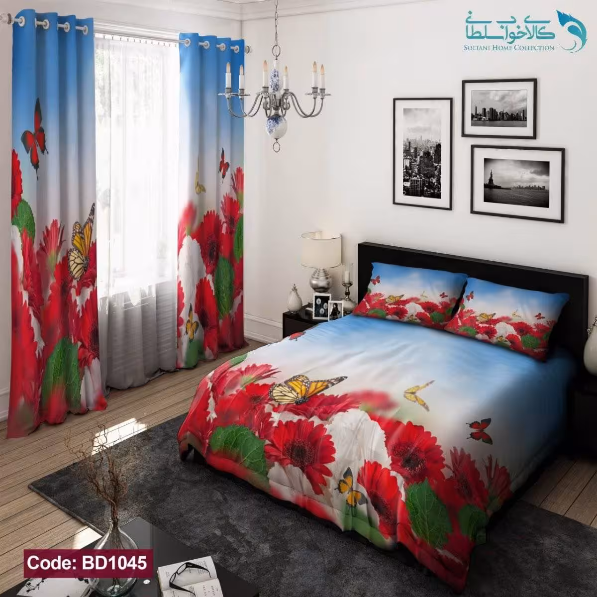 روتختی طرح گلدار قرمز دو نفره کد BD1045