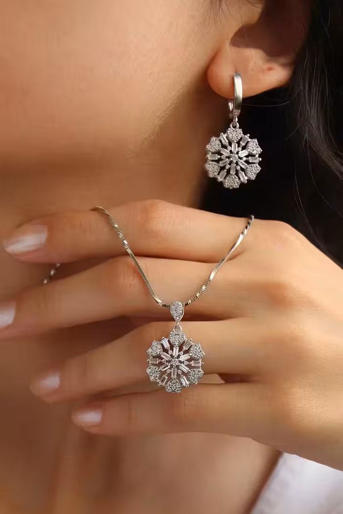 نیمست گل نقره جواهری کد 00475