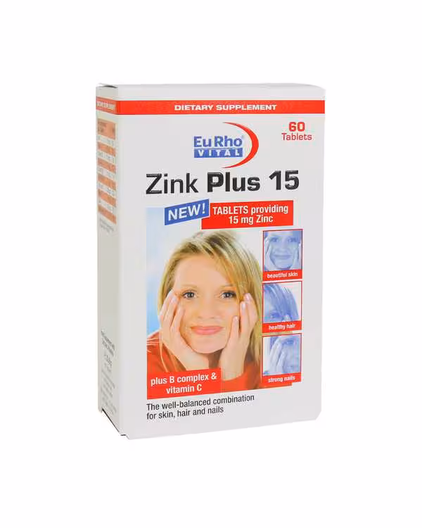 قرص زینک پلاس 15 میلی گرمی یوروویتال بسته 60 عددی