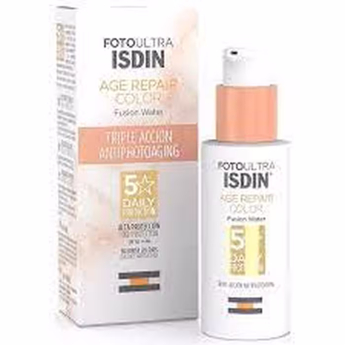 ضدآفتاب و ضد پیری، رنگی، برند ISDIN، مدل Age Repair Fusion Water، SPF50، حجم 50 میلی لیتر