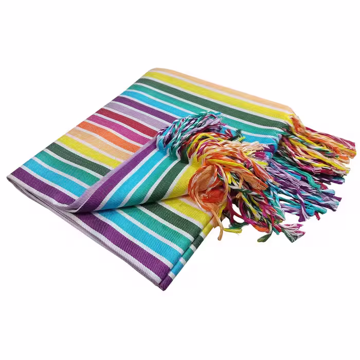 حوله استخری نساجی دُر هنر یزد مدل rainbow ریشه دار سایز 70x150 سانتی متر | کالا مکس