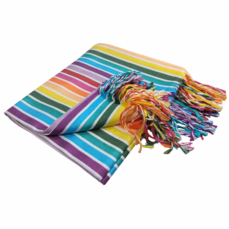 حوله استخری نساجی دُر هنر یزد مدل rainbow ریشه دار سایز 70x150 سانتی متر | کالا مکس