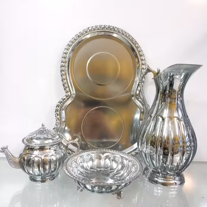 سرویس 4 پارچه سماور مدل طرح دار کروم