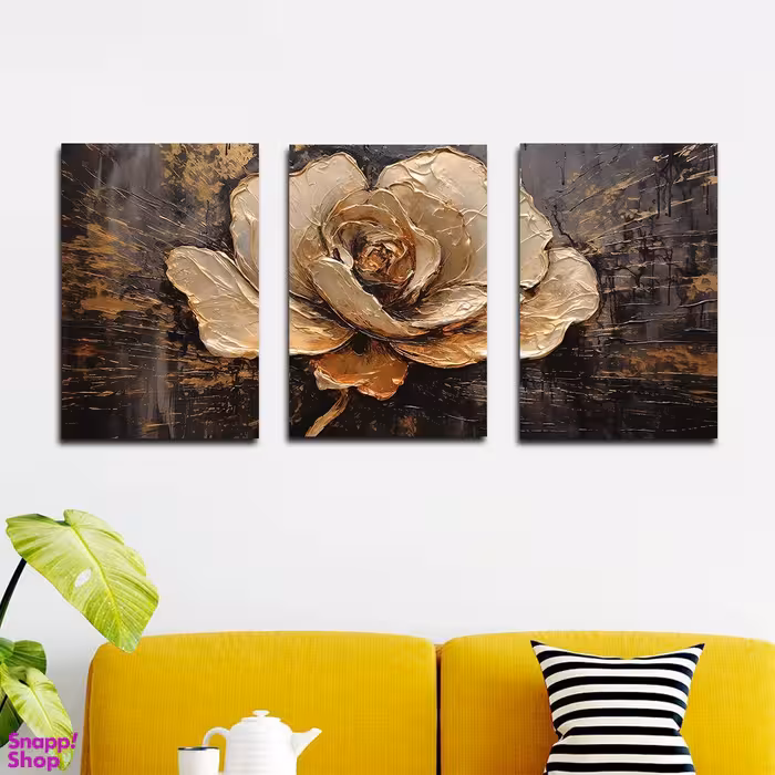 تابلو شاسی بکلیت طرح نقاشی مدرن گل مدل SH-1626 مجموعه 3 عددی