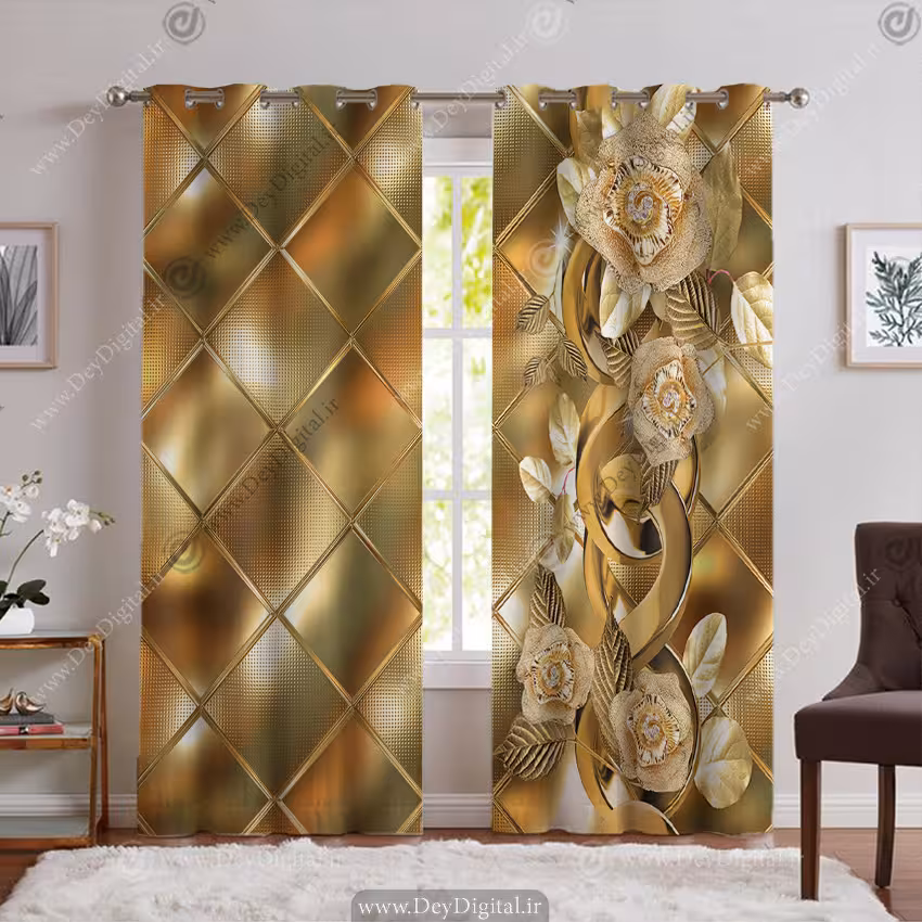 پرده پانچ طلایی سه بعدی PK-5960