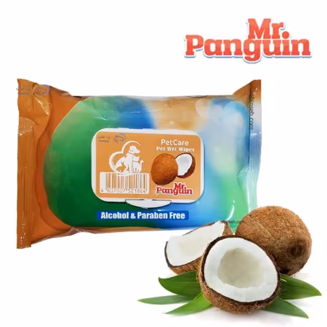 دستمال مرطوب پاکتی برند مستر پنگوئن Mr. Panguin با رایحه نارگیل تعداد 50 برگی