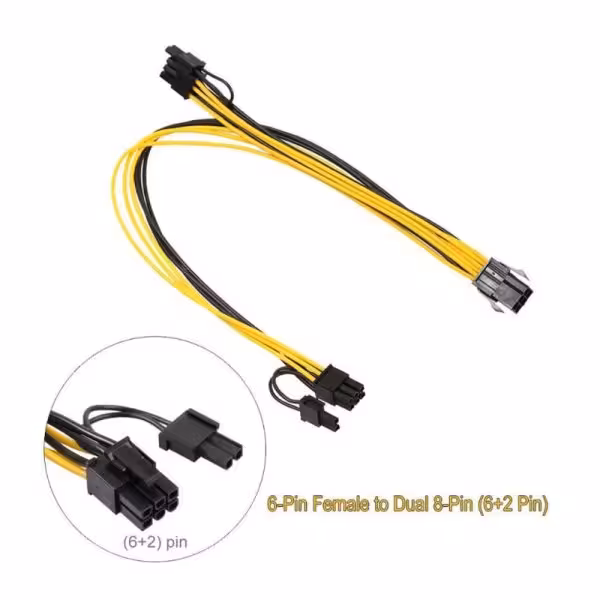 کابل تبدیل برق گرافیک 6 پین نر به دو 8 پین ماده