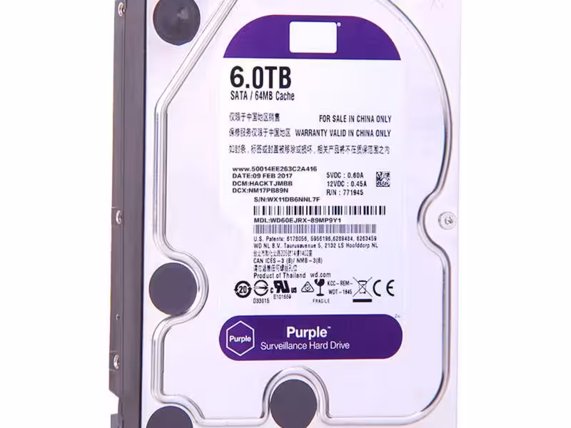 هارددیسک اینترنال 6 ترابایت وسترن دیجیتال مدل Purple WD60EJRX (استوک)