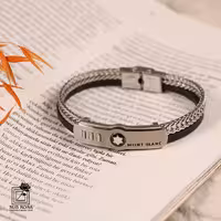 دستبند چرم حصیری مونت نقره ای 13274