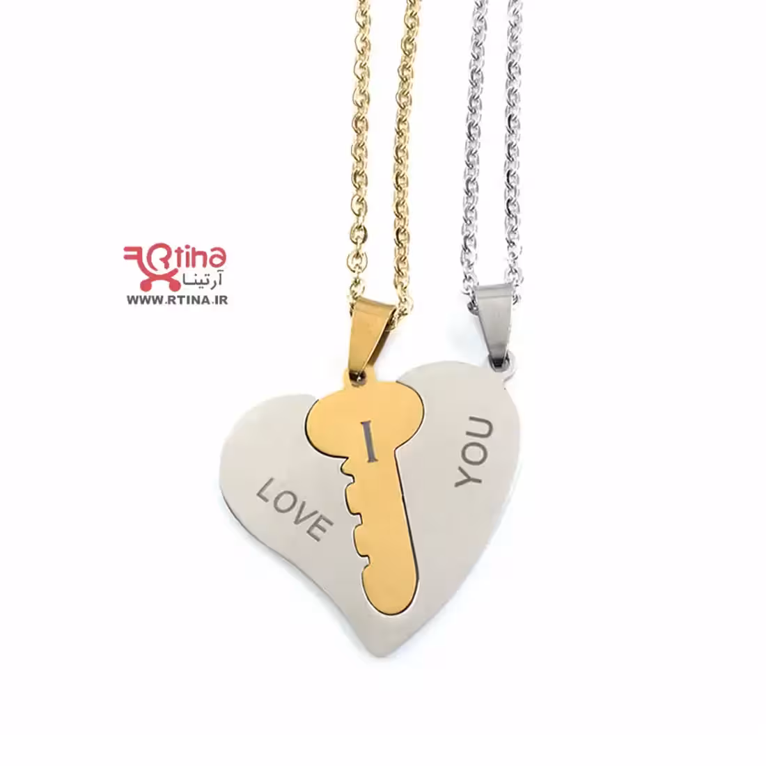 گردنبند قلب دوتایی استیل مدل I LOVE YOU