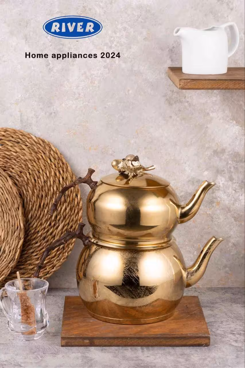 کتری قوری استیل برنج بلوط طلایی ریور کد 3040