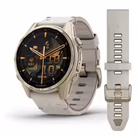قیمت و خرید ساعت طلایی با بند چرم گارمین مدل fenix 8 - 43 mm، AMOLED اورجینال