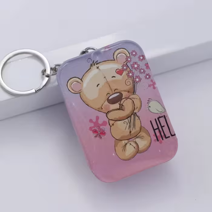 سرکلیدی کیف هندزفری فلزی 6 سانتی خرس با دسته گل 30927