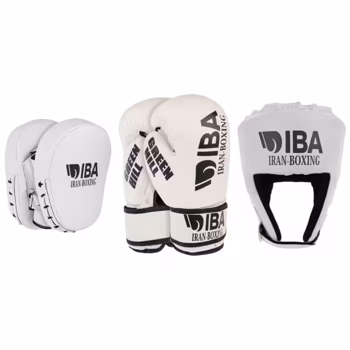 دستکش بوکس گرین هیل مدل aiba pro 2000 به همراه کلاه و میت رزمی بسته 4 عددی