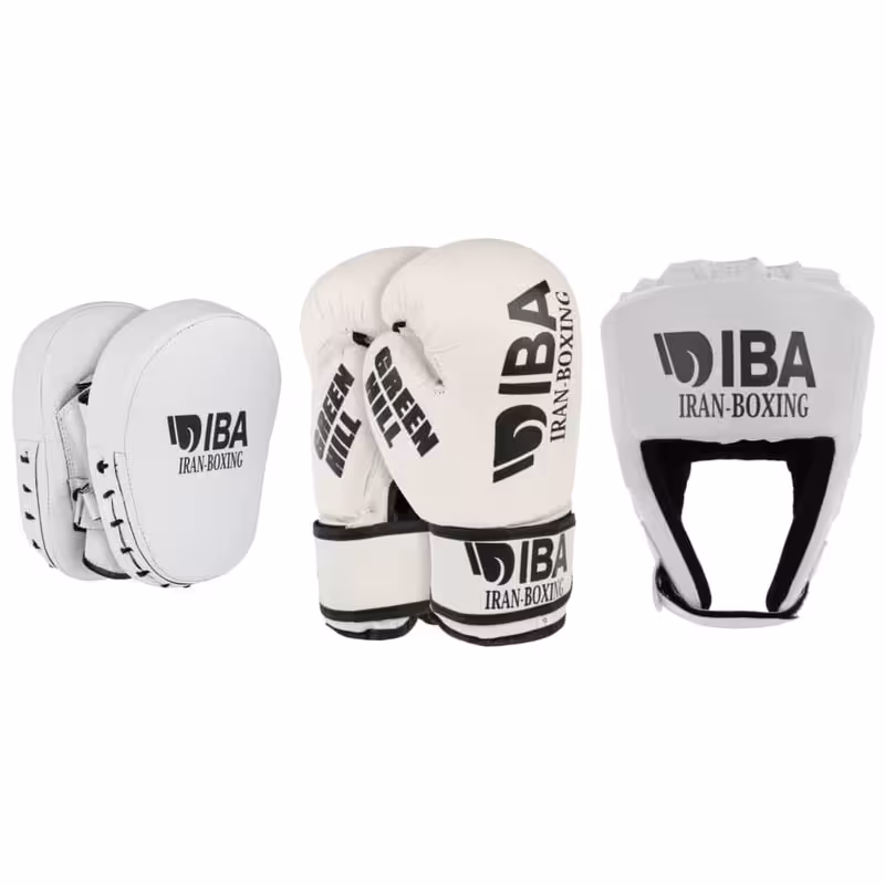 دستکش بوکس گرین هیل مدل aiba pro 2000 به همراه کلاه و میت رزمی بسته 4 عددی