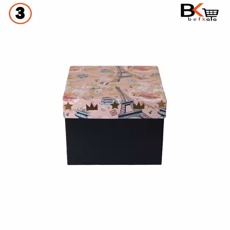 باکس کادویی مربعی طرح پاریس سایز متوسط سایز 3 کد 47